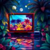 Illuminated Tropical CRT Screen Paint By Numbers