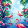 Impressionist Tropical Flamingo Lagoon Paint By Numbers