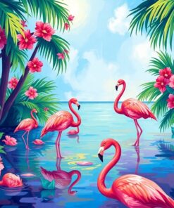 Impressionist Tropical Flamingo Lagoon Paint By Numbers