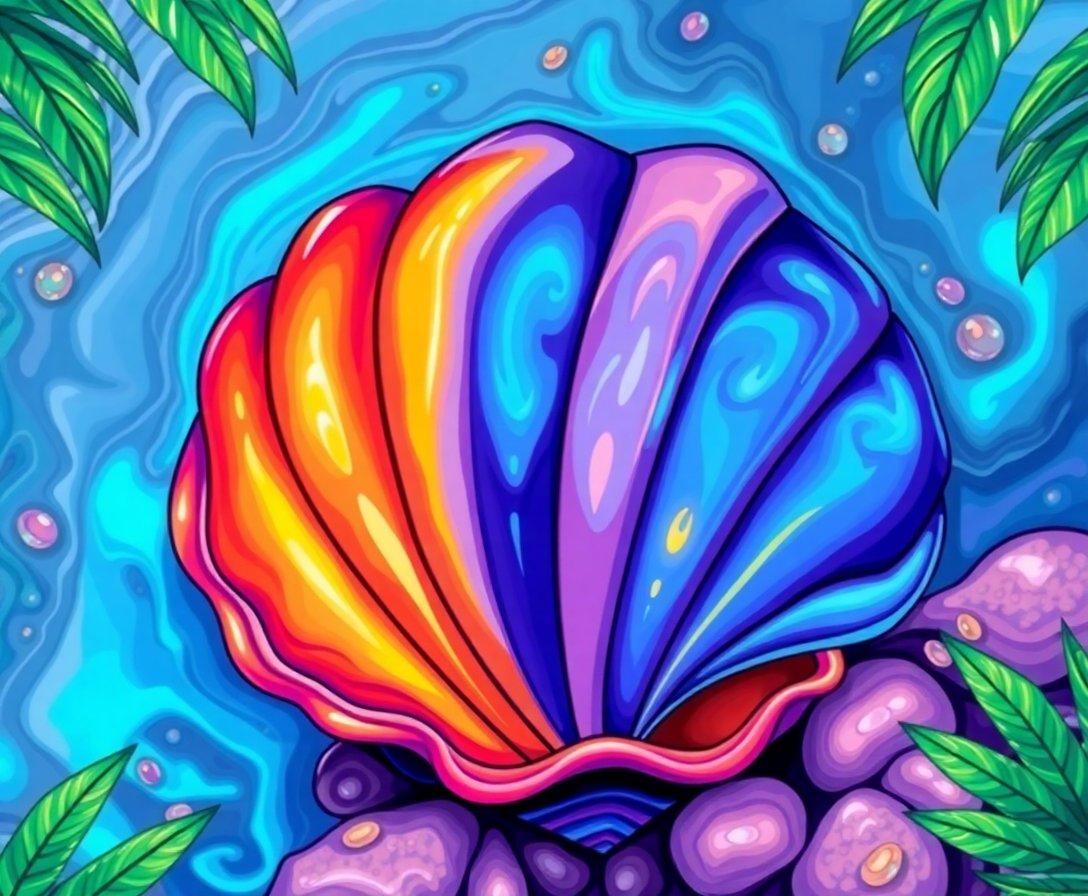 Iridescent Tropical Island Clam Paint By Numbers Kit completed