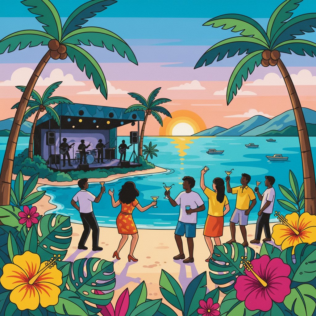 Island Cocktail Concert Poster Paint By Numbers Kit completed