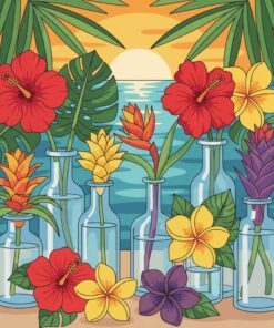 Island Flowers In Glass Paint By Numbers