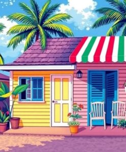 Island Hut Striped Awnings Paint By Numbers
