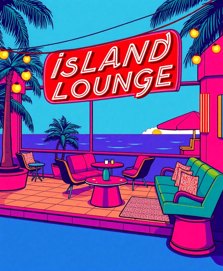 Island Lounge Vintage Ad Paint By Numbers Kit - Retro Tiki Art completed