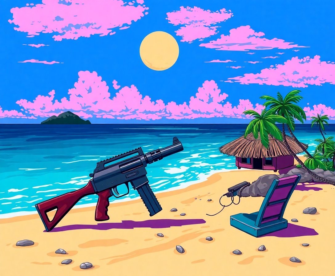 Island Pulp Fiction Weapon Paint By Numbers Kit - Retro Art completed