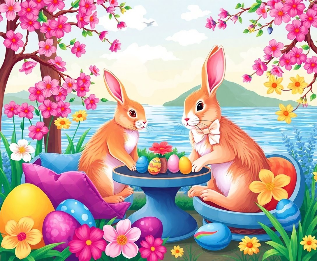 Island Spring Bunny Lounge Paint By Numbers Kit - Easter Art completed
