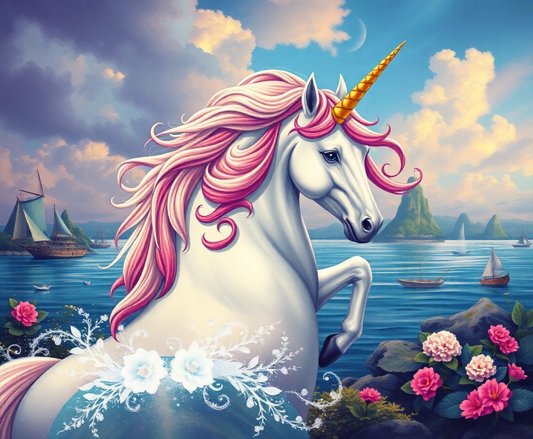island-unicorn-antique-realism-paint-by-numbers-kit