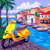 Island Village Yellow Vespa Paint By Numbers