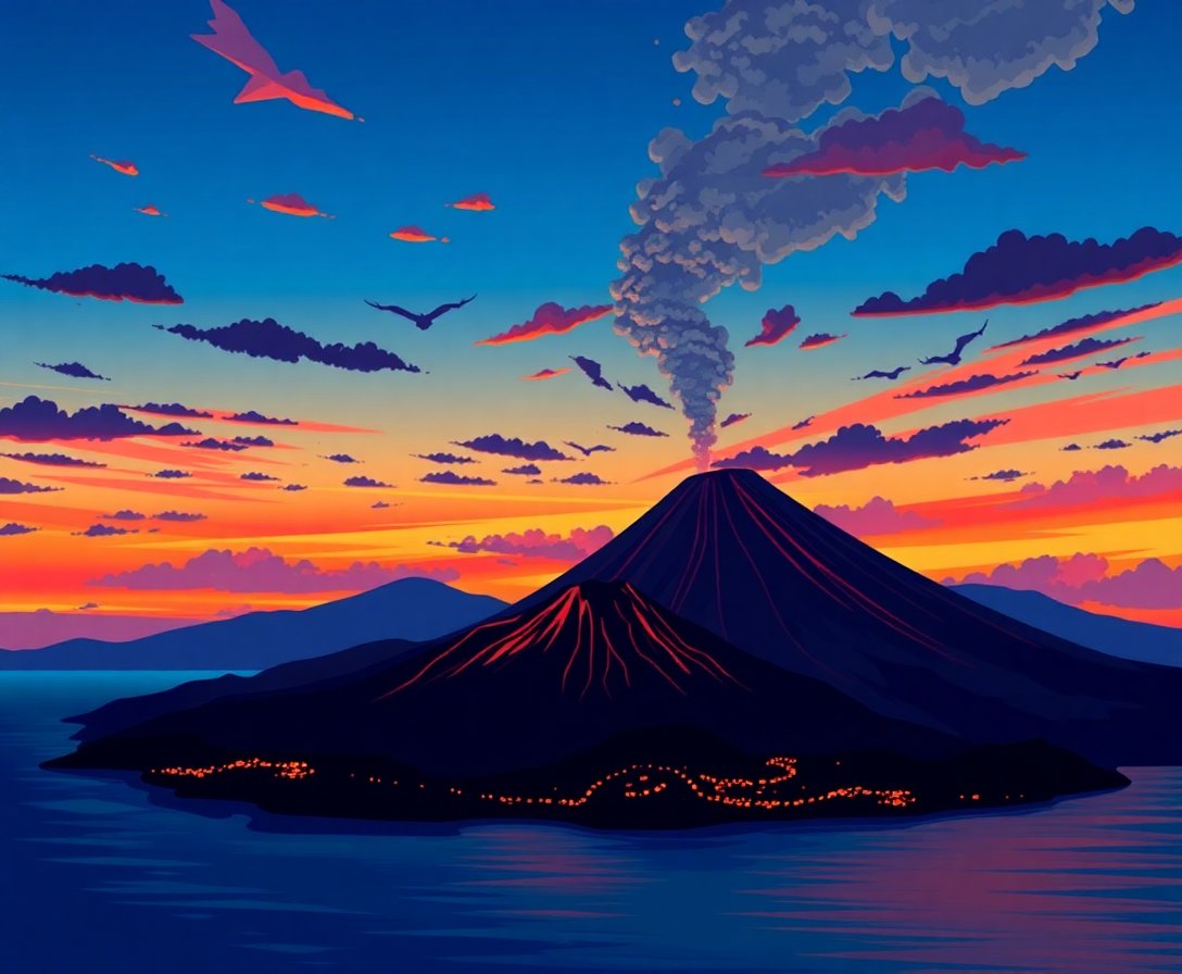 island-volcano-at-twilight-paint-by-numbers-kit-realistic-art