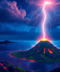 Island Volcano Lightning Strike Paint By Numbers