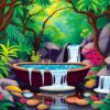 Japanese Jungle Waterfall Bath Paint By Numbers