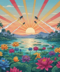 Jetpacks Over Tropical Lotuses Paint By Numbers