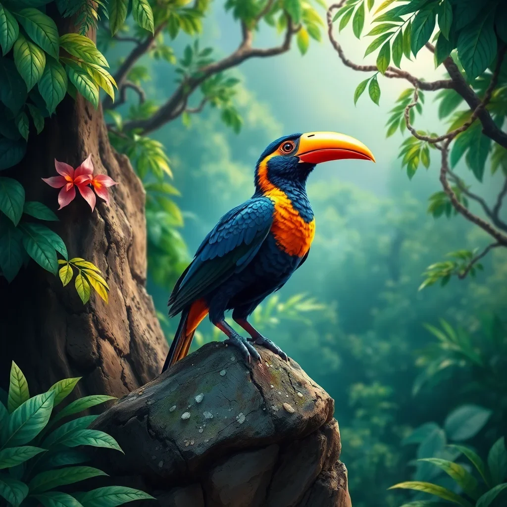 completed artwork display Jungle Canopy Rock Bird paint by numbers