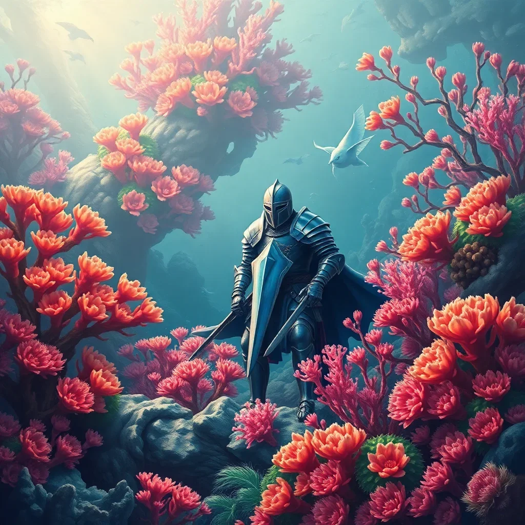 Knight Amidst Tropic Corals Paint By Numbers Kit - Mythical completed