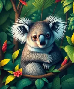 Koala In Tropical Ferns Paint By Numbers