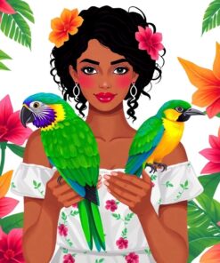 Lady Holding Tropical Bird Paint By Numbers