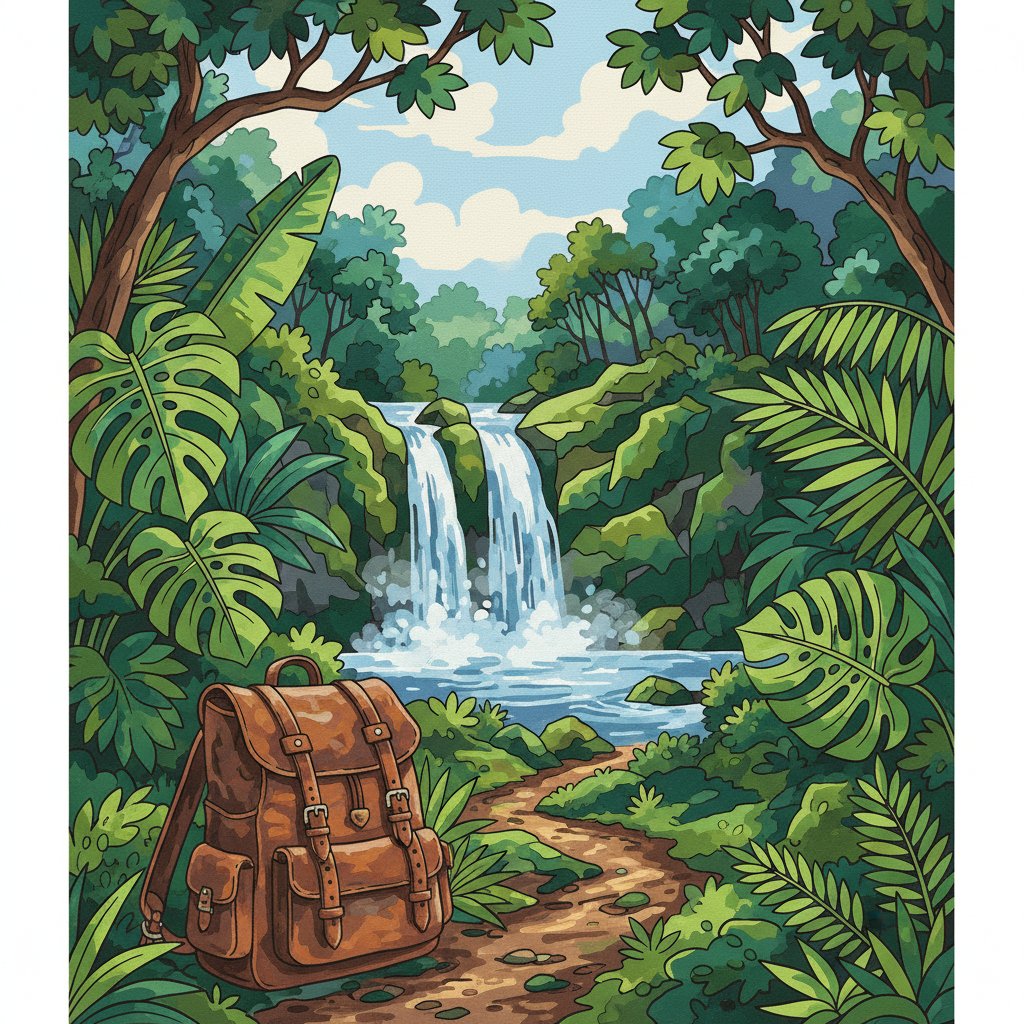 Leather On Rainforest Trails Paint By Numbers Kit - Landscape completed