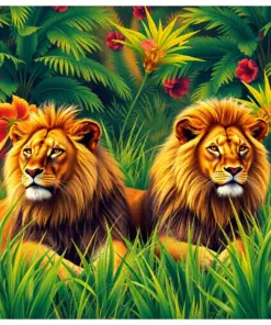 Lions In Tropical Grass Paint By Numbers
