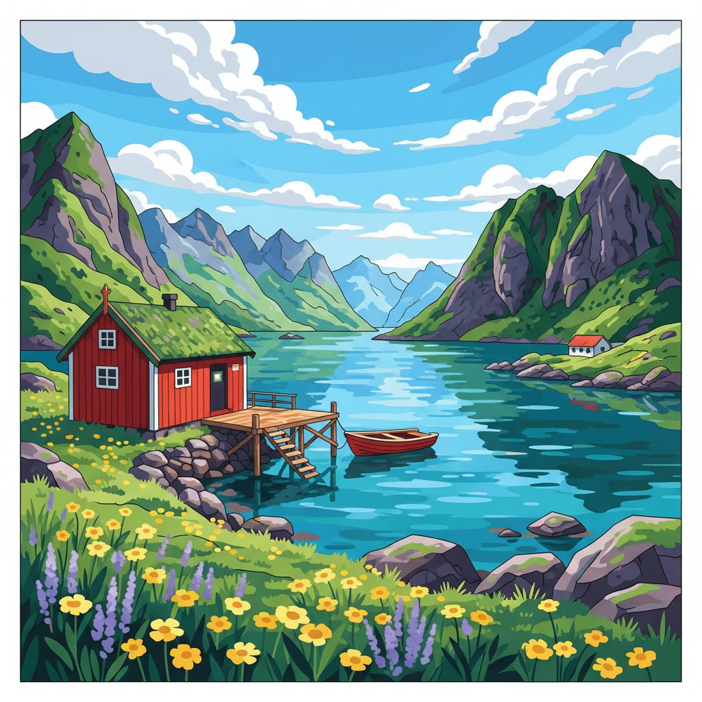 Lofoten Summer Mail Station Paint By Numbers Kit completed