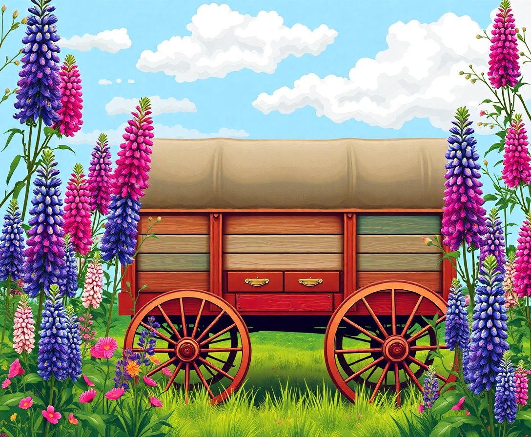 lupines-surrounding-retro-wagon-paint-by-numbers-kit