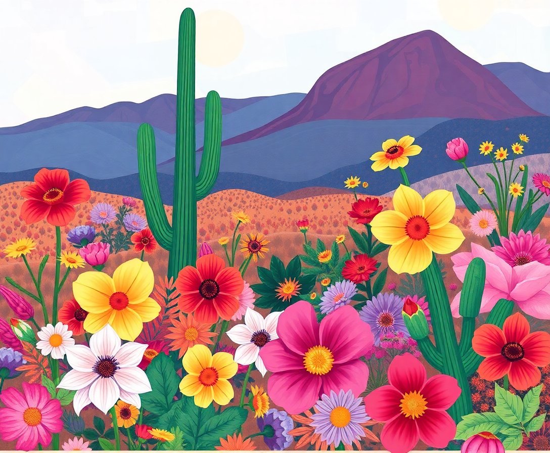 Lush Desert Floral Blanket Paint By Numbers Kit - Vibrant Art completed