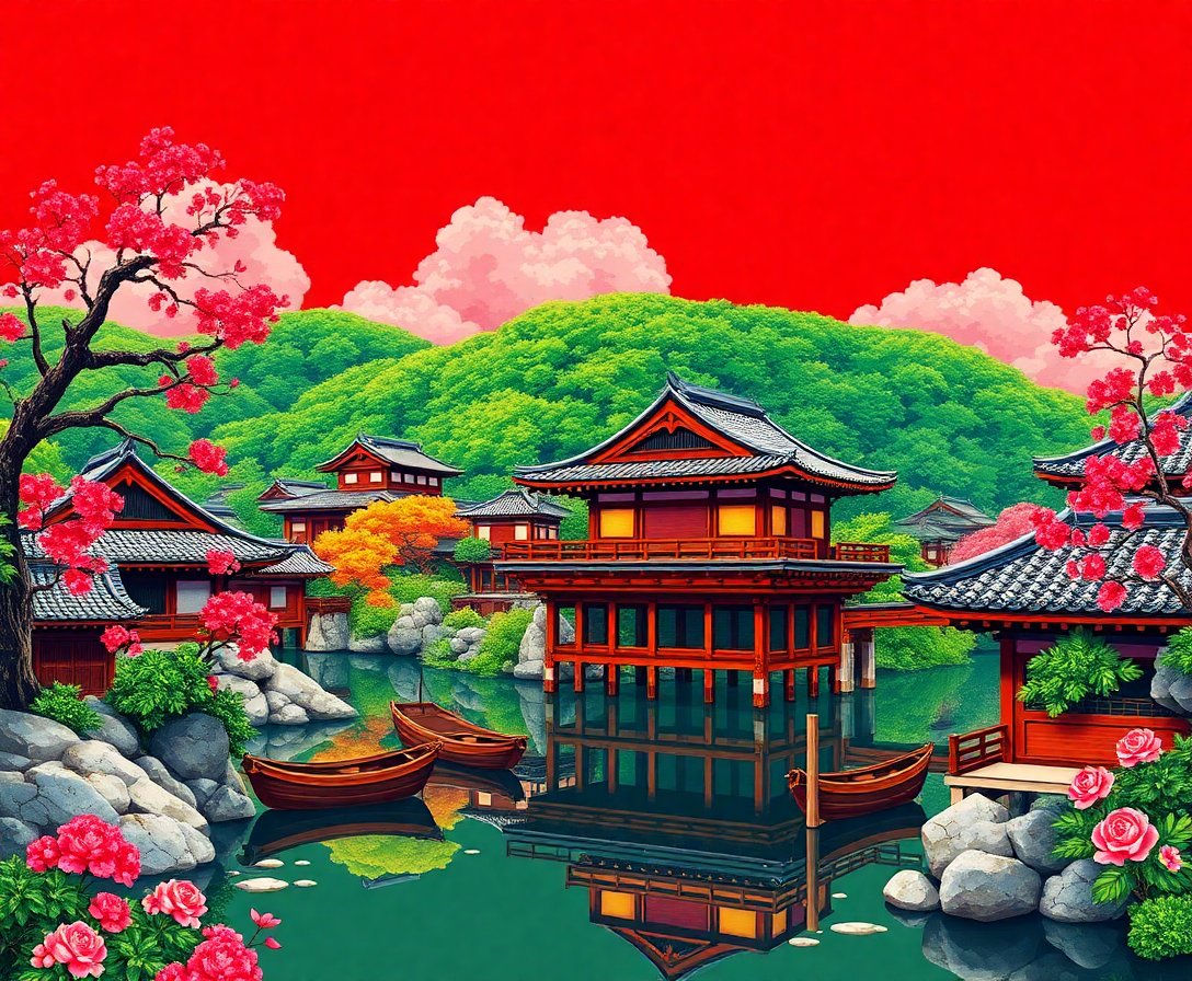 Lush Southern Shogunate Bay Paint By Numbers Kit | Cultural Art completed