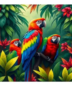Macaws In Antique Jungle paint by numbers
