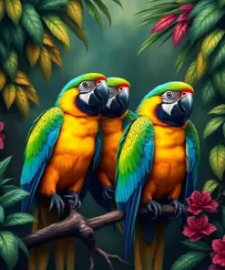 Macaws In Antique Jungle Paint By Numbers