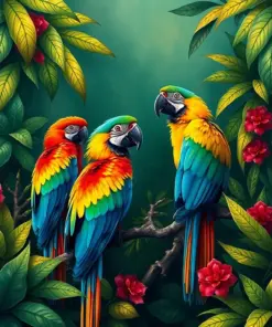 Macaws in Antique Jungle paint by numbers