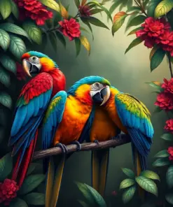 Macaws In Antique Jungle Paint By Numbers