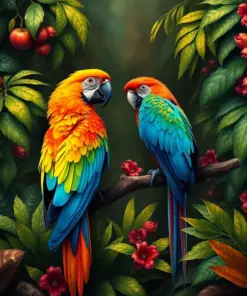 Macaws In Antique Jungle Paint By Numbers