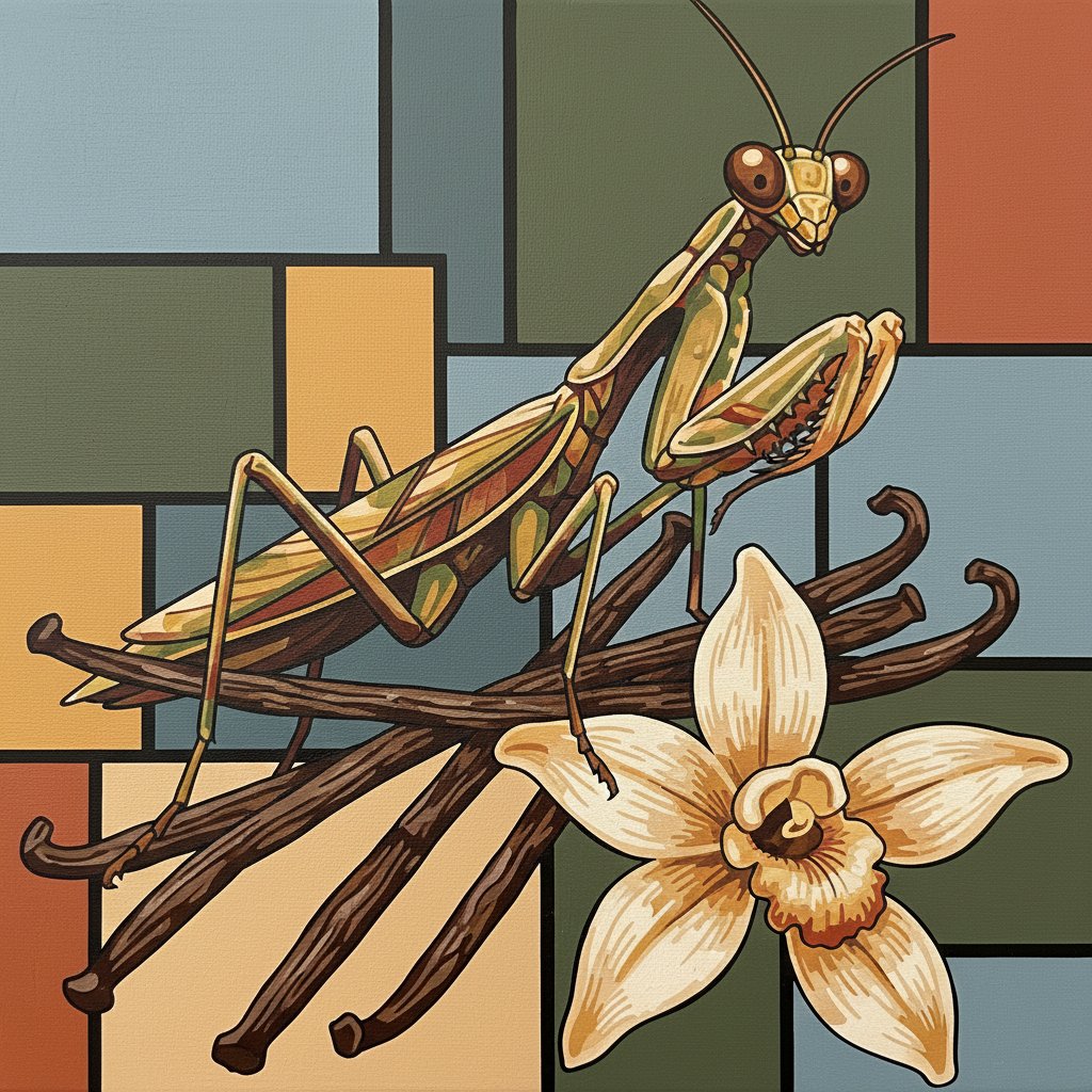 Mantis Upon Dried Vanilla Paint By Numbers - Vintage Art Kit completed