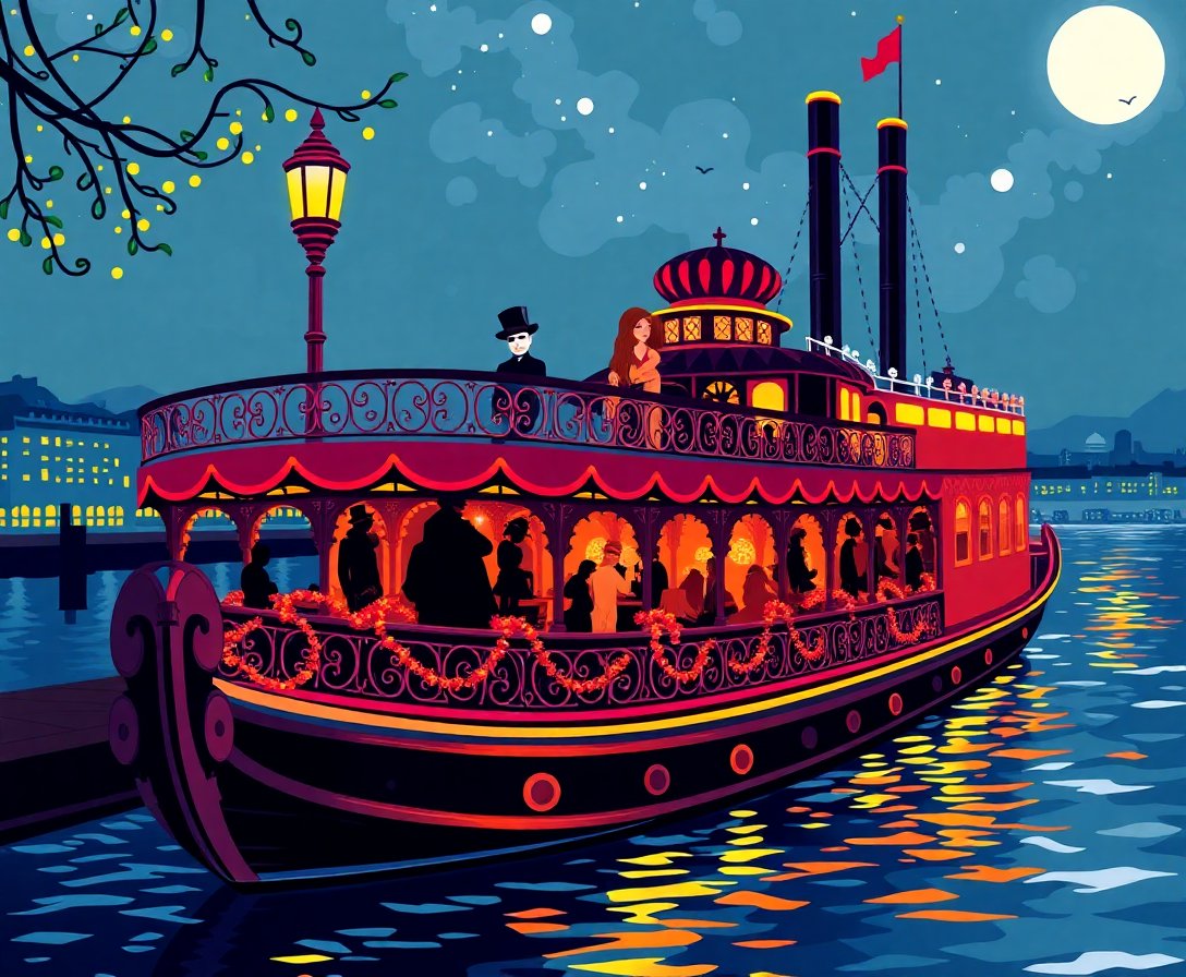 Masked Evening Riverboat Revelry Paint By Numbers Kit completed