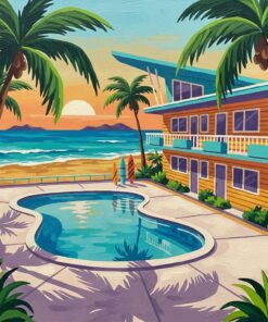 Midcentury Tropical Oceanfront Motel Paint By Numbers