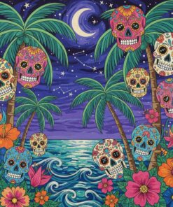 Midnight Calaveras Among Palms Paint By Numbers