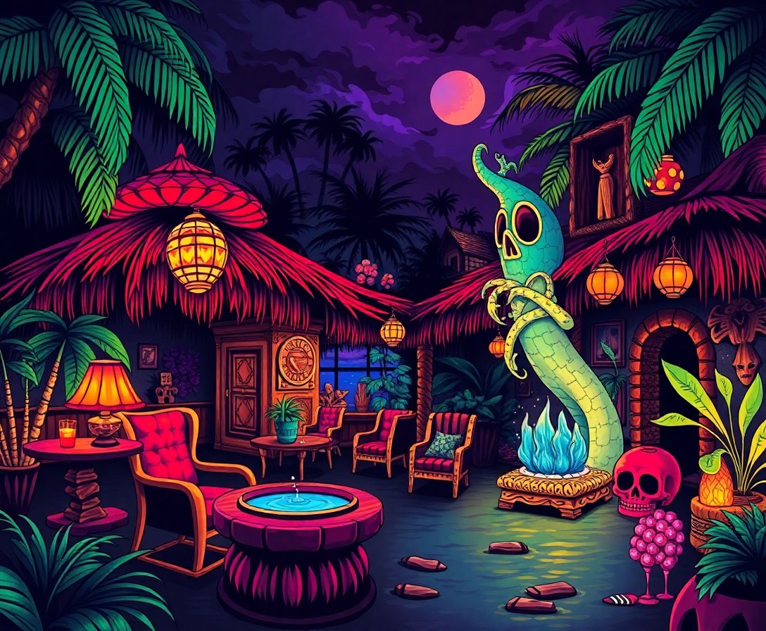 Midnight Tiki Lounge Terror Paint By Numbers Kit - Horror Art completed