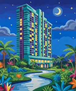 Midnight Tropical Hotel Tower Paint By Numbers