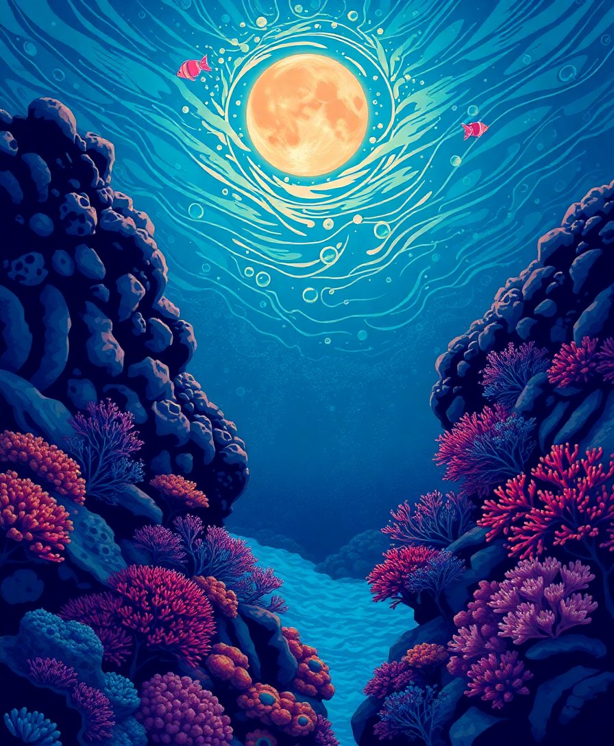 Midnight Vintage Ocean Dive Paint By Numbers Kit completed