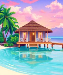 Misty Island Water Bungalow Paint By Numbers