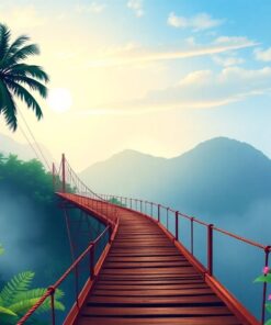 Misty Tropical Suspension Bridge Paint By Numbers