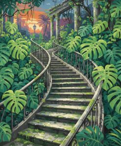 Monstera Engulfing Vintage Stairs Paint By Numbers