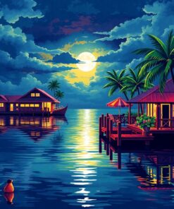 Moonlit Tropical Dockside Paint By Numbers