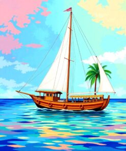 Moored Tropical Sailing Schooner Paint By Numbers