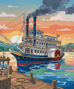 Moored Vintage Steamboat Paint By Numbers