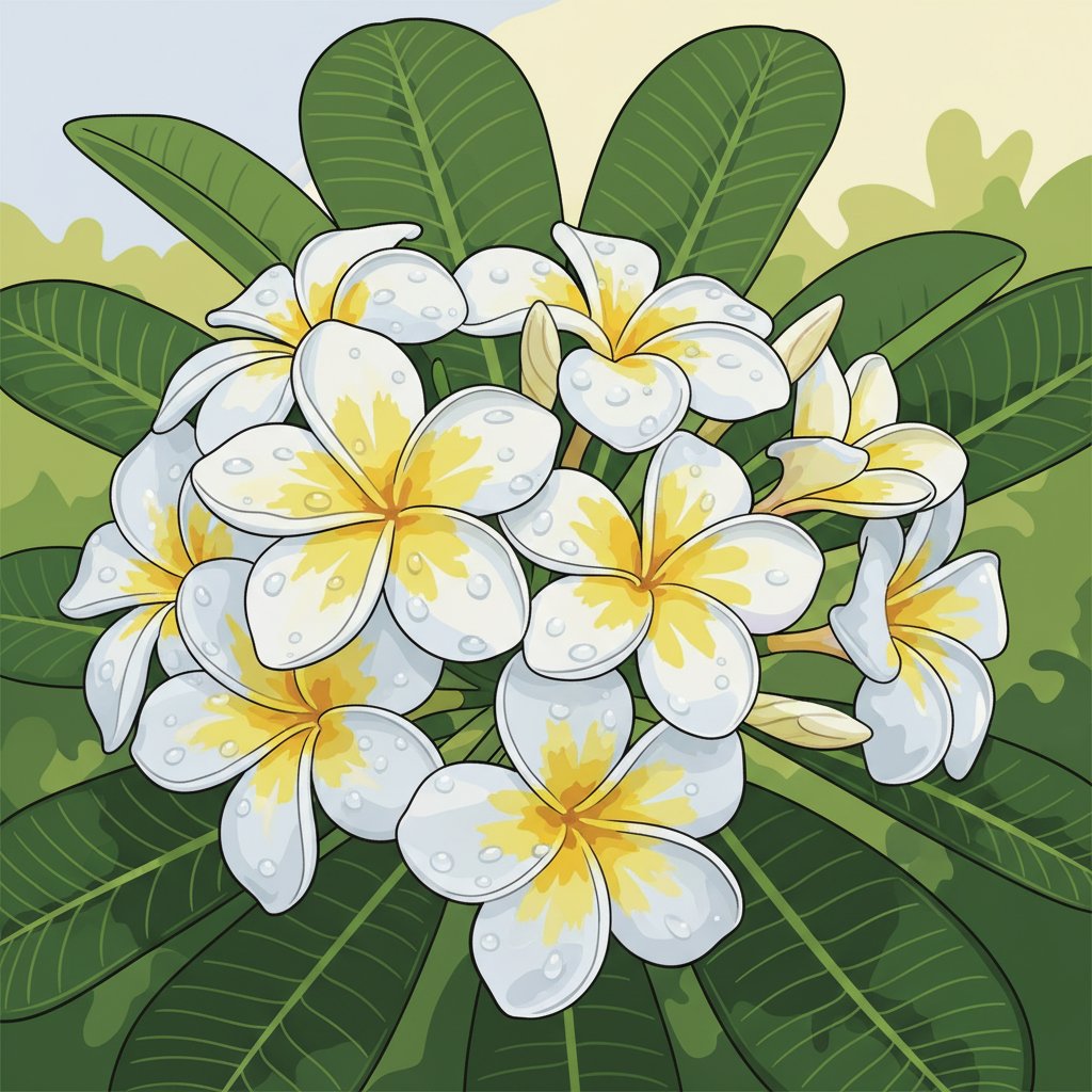 Morning Dew Plumeria Paint By Numbers Kit - Botanical Art completed