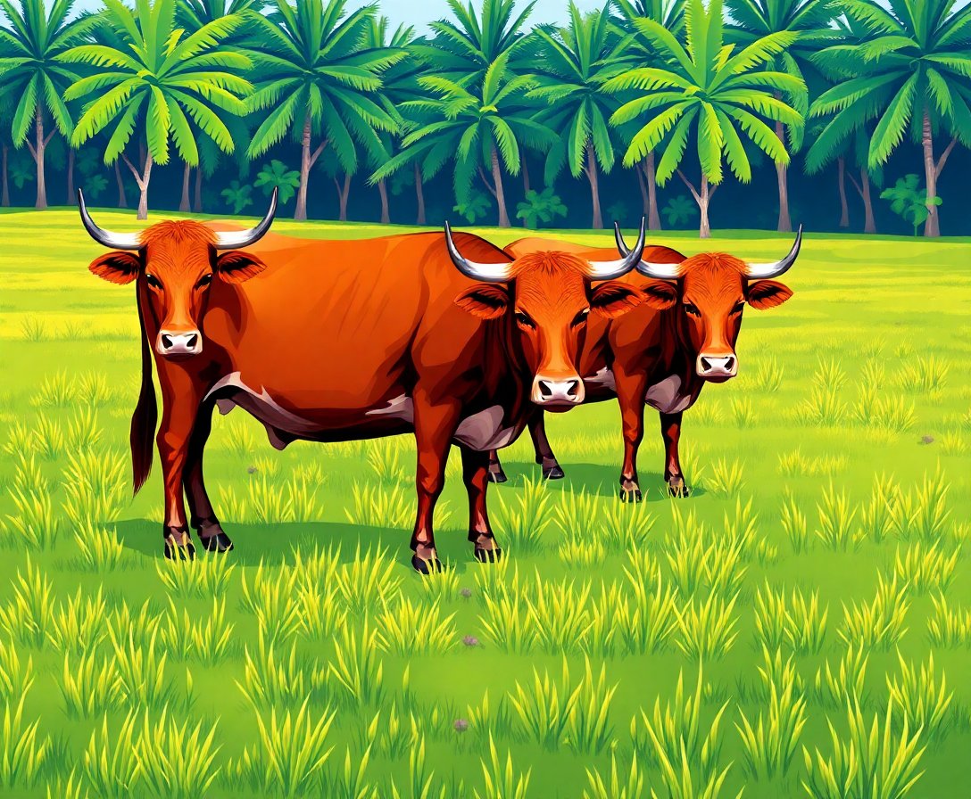 Morning Grazing Tropical Cattle paint by numbers kit completed