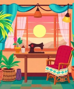 Morning Palms Sewing Nook Paint By Numbers