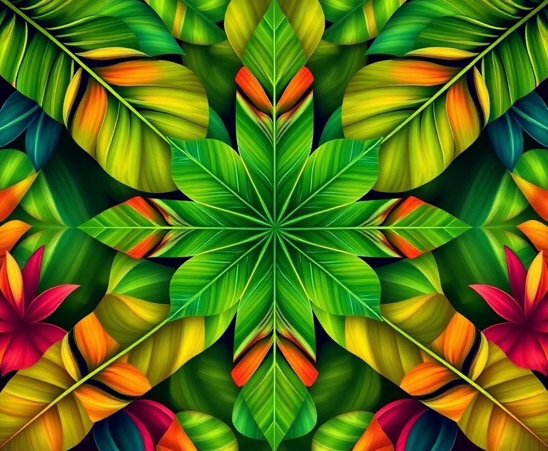 Morning Tropical Leaf Symmetry Paint By Numbers - Lush Art completed