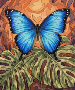 Morpho Atop Antique Monstera Paint By Numbers