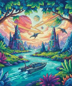 Navigating Tropical Scifi Waterways Paint By Numbers
